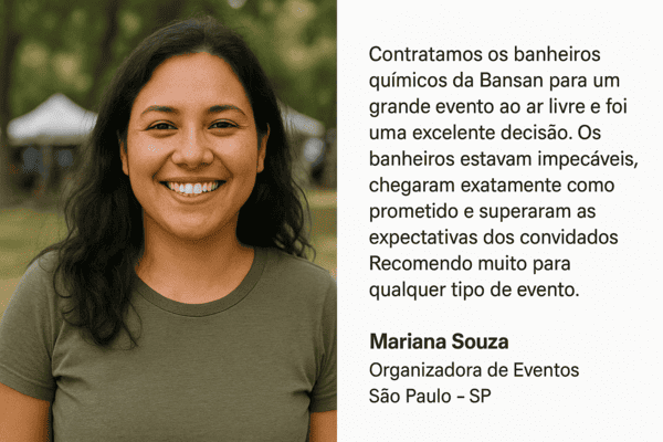 Depoimento de organizadora de eventos sobre a qualidade dos banheiros para casamento.